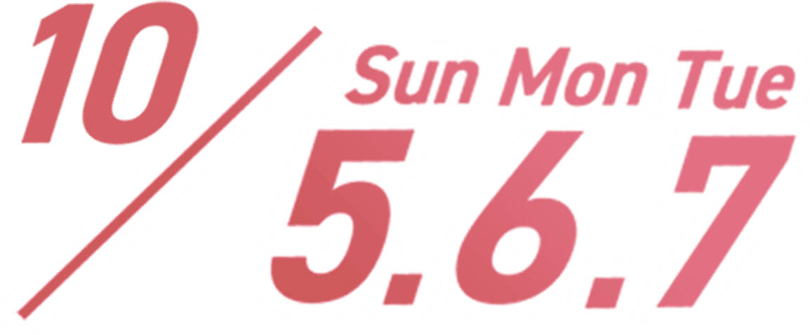 10/5 Sun, 6 Mon, 7 Tue